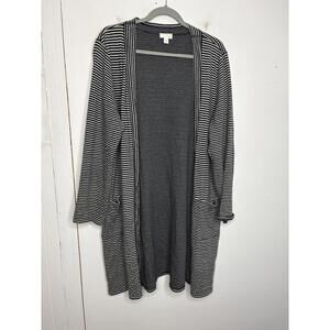 J Jill Sweater Womens Extra Large Navy Stripes Open Cardigan Stretchy Office